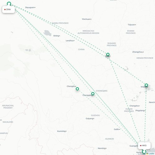 Mapa lotu bezpośredniego Hongkong – Jiuquan