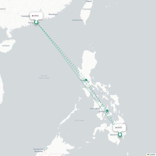 Hongkong - Davao City kort over direkte fly