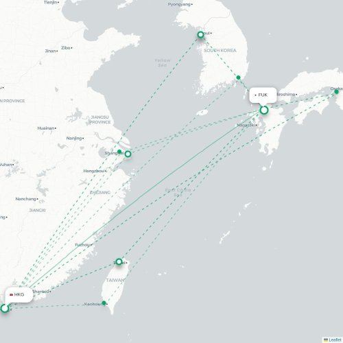 Mapa lotu bezpośredniego Hongkong – Fukuoka
