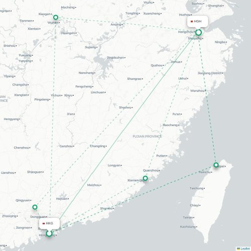 Mapa lotu bezpośredniego Hongkong – Hangzhou