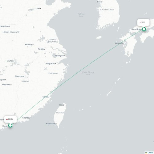 Mapa lotu bezpośredniego Hongkong – Hiroszima