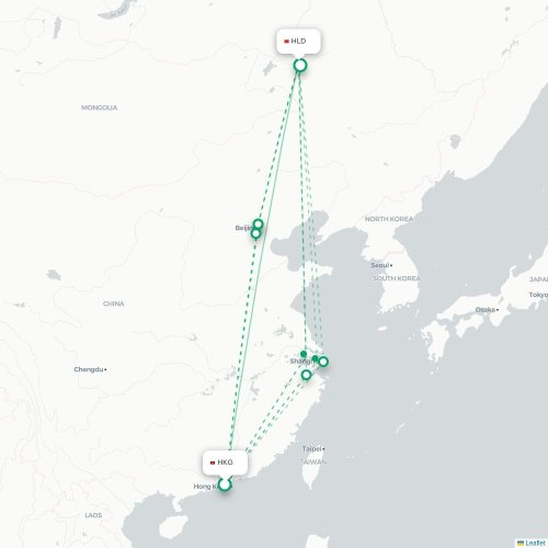 Mapa lotu bezpośredniego Hongkong – Hulunbuir