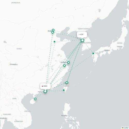 Mapa lotu bezpośredniego Hongkong – Inczhon