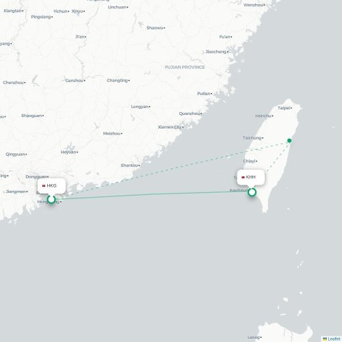 Mapa de vuelo directo Hong Kong - Kaohsiung