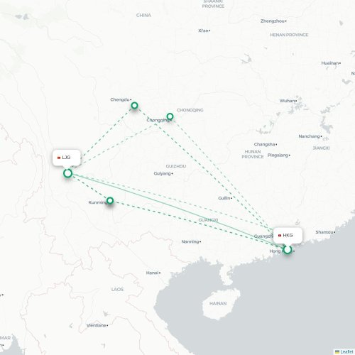 Mapa lotu bezpośredniego Hongkong – Lijiang