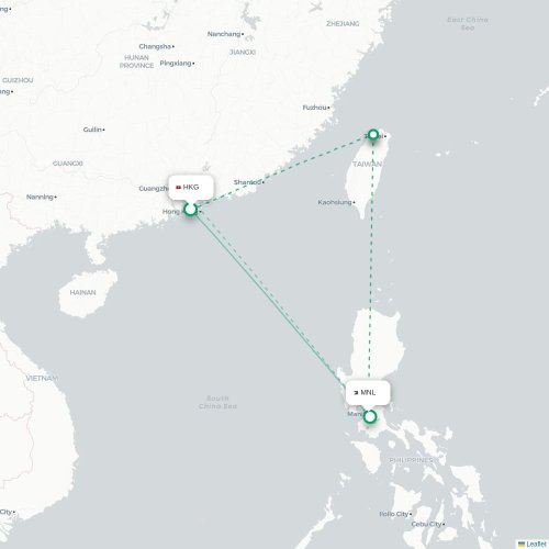 Hongkong - Manila kort over direkte fly