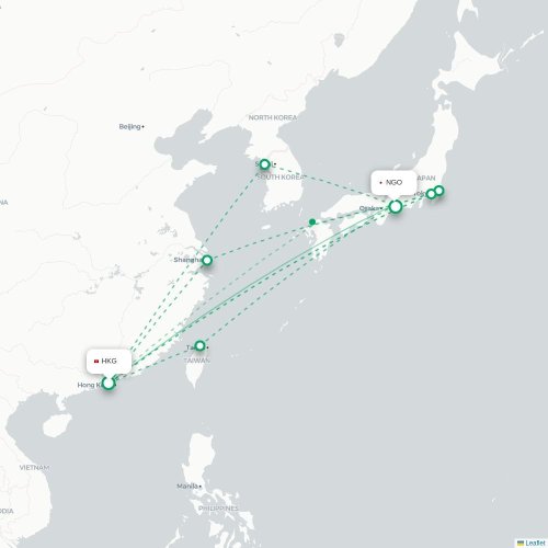 Mapa lotu bezpośredniego Hongkong – Nagoja