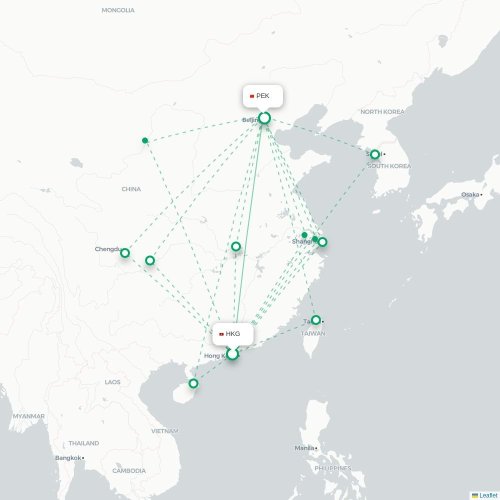 Mapa lotu bezpośredniego Hongkong – Pekin