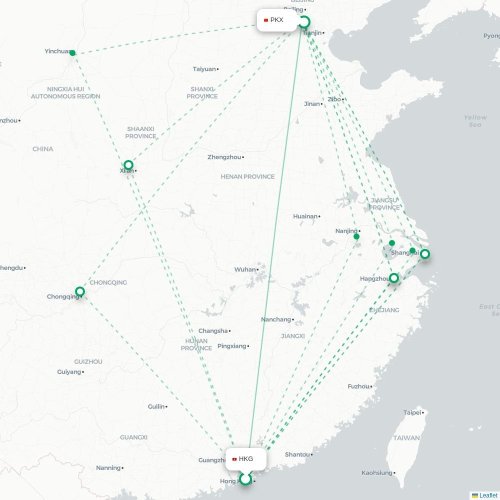 Mapa lotu bezpośredniego Hongkong – Pekin