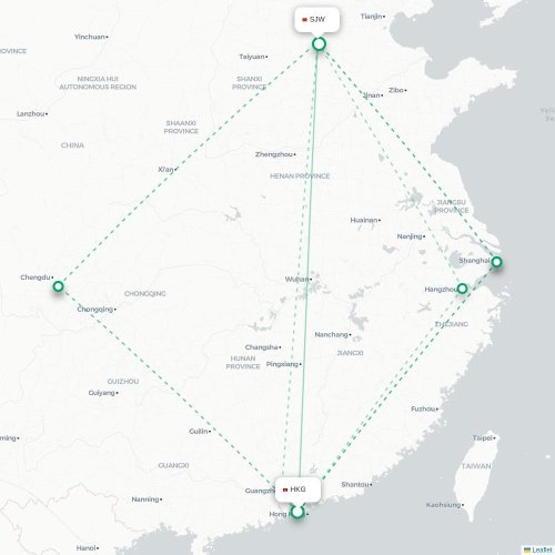 Mapa lotu bezpośredniego Hongkong – Shijiazhuang