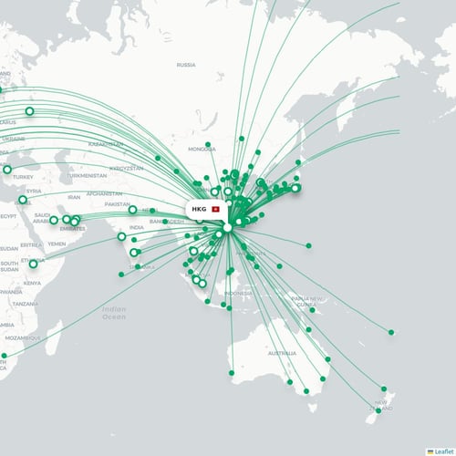 HKG routes and destination map
