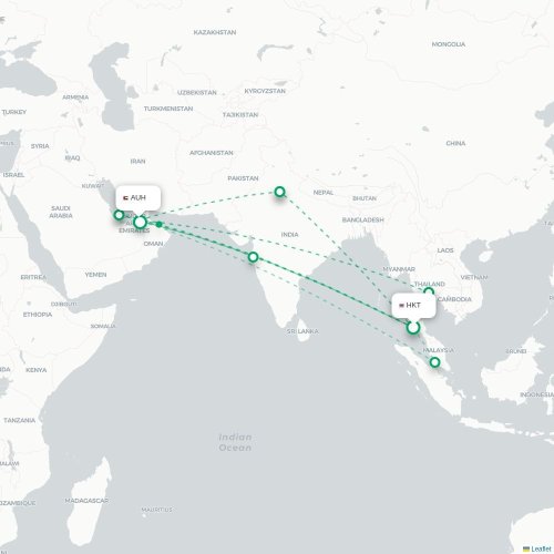 Mapa lotu bezpośredniego Phuket – Abu Zabi