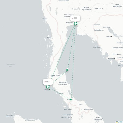 Mapa lotu bezpośredniego Phuket – Bangkok