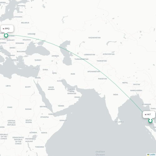 Mapa lotu bezpośredniego Phuket – Brno