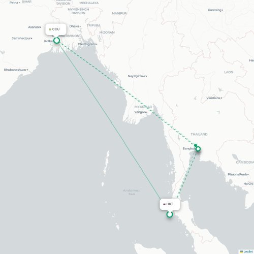 Phuket – Kalkutta suoran lennon kartta