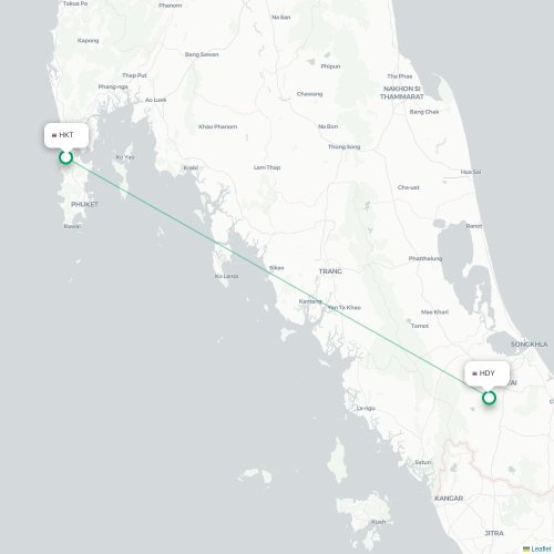 Mapa lotu bezpośredniego Phuket – Hat Yai