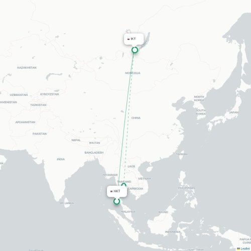 Mapa de vuelo directo Phuket - Irkutsk