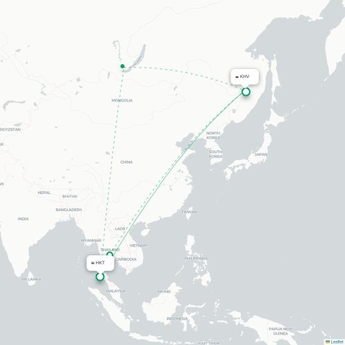 Mapa de vuelo directo Phuket - Jabárovsk