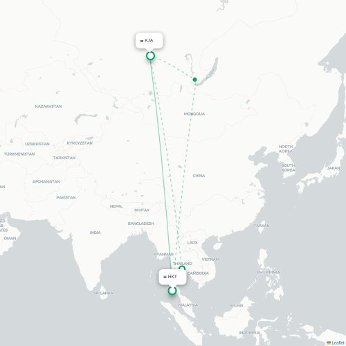 Mapa lotu bezpośredniego Phuket – Krasnojarsk