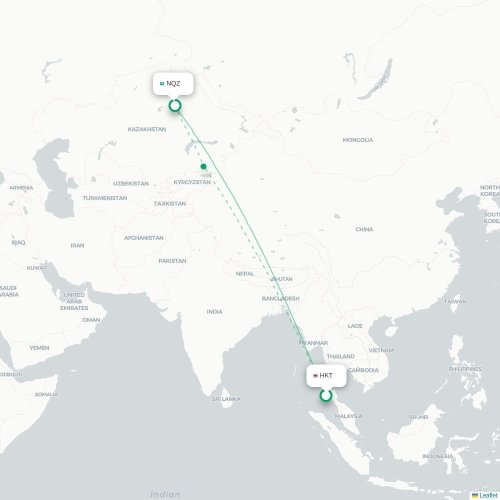 Mapa lotu bezpośredniego Phuket – Astana