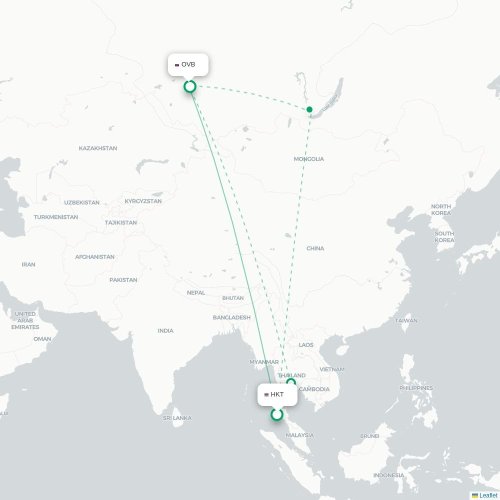 Mapa de vuelo directo Phuket - Novosibirsk