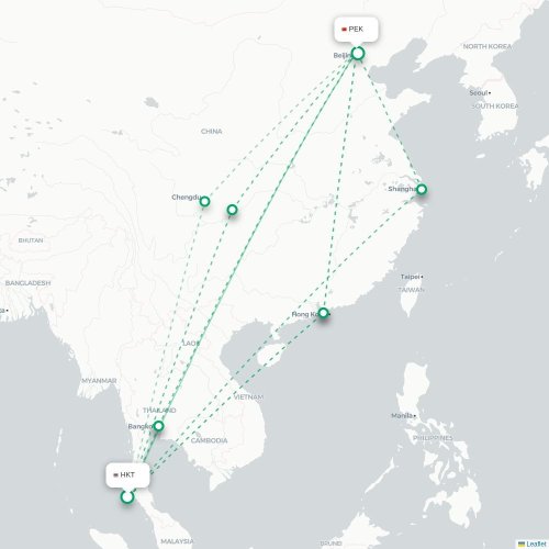 Mapa lotu bezpośredniego Phuket – Pekin