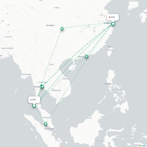 Mapa lotu bezpośredniego Phuket – Szanghaj