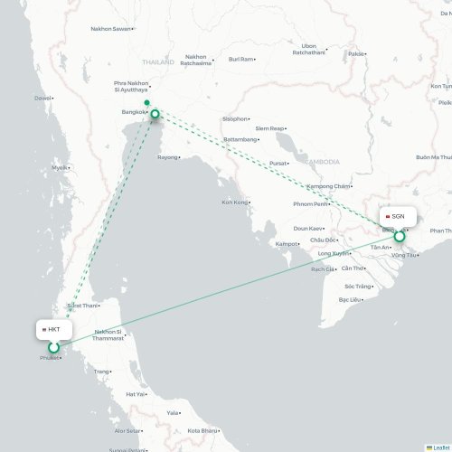 Phuket – Ho Chi Minhin kaupunki suoran lennon kartta