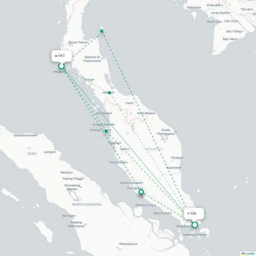 Mapa de vuelo directo Phuket - Singapur