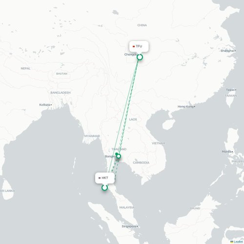 Mapa lotu bezpośredniego Phuket – Chengdu