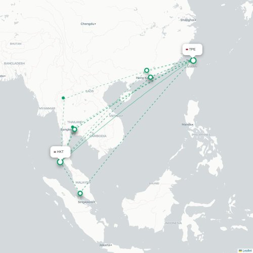 Mapa lotu bezpośredniego Phuket – Tajpej