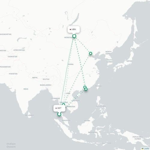 Mapa lotu bezpośredniego Phuket – Ułan Bator