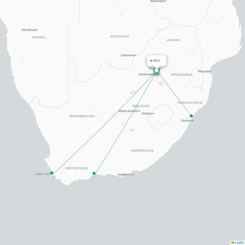 Johannesburg - George direct flight map