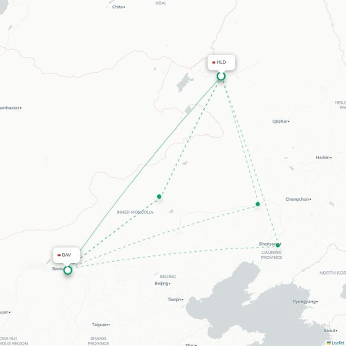 Mapa de vuelo directo Hulunbuir - Baotou