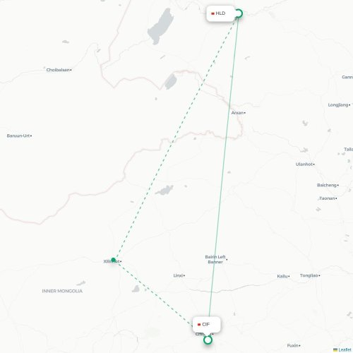 Mapa lotu bezpośredniego Hulunbuir – Chifeng