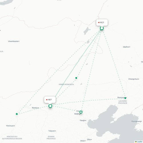 Mapa lotu bezpośredniego Hulunbuir – Hohhot
