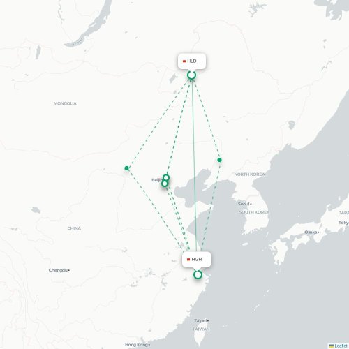 Mapa lotu bezpośredniego Hulunbuir – Hangzhou