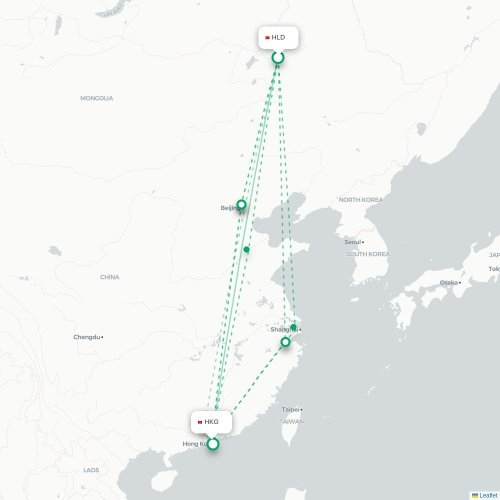 Mapa lotu bezpośredniego Hulunbuir – Hongkong