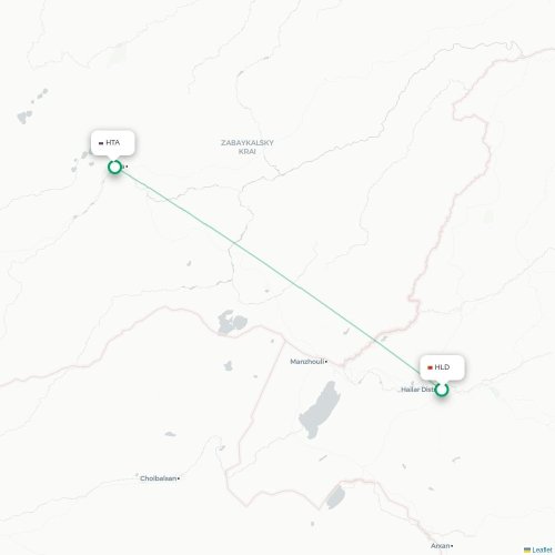 Mapa lotu bezpośredniego Hulunbuir – Chita