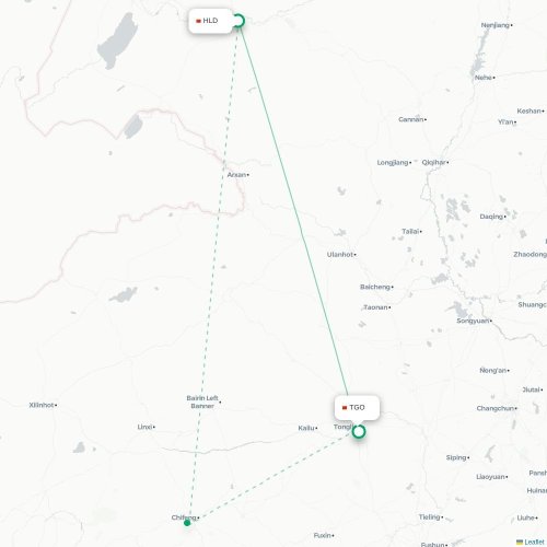 Mapa lotu bezpośredniego Hulunbuir – Tongliao