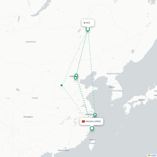 Mapa lotu bezpośredniego Hulunbuir – Wenzhou