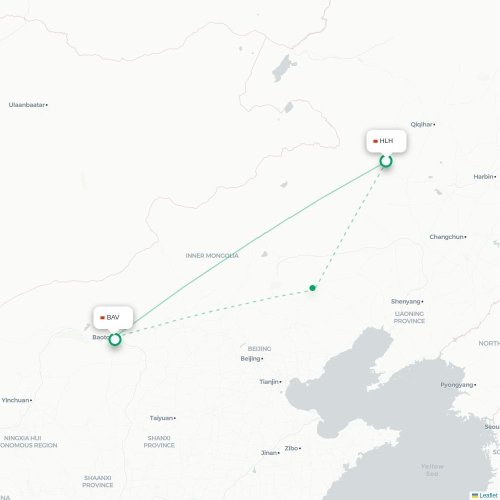 Mapa de vuelo directo Hinggan - Baotou