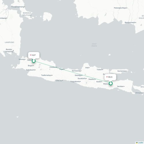 Mapa lotu bezpośredniego Dżakarta – Malang