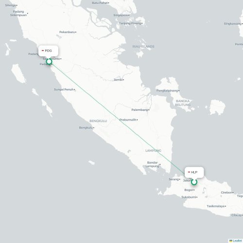 Mapa lotu bezpośredniego Dżakarta – Padang