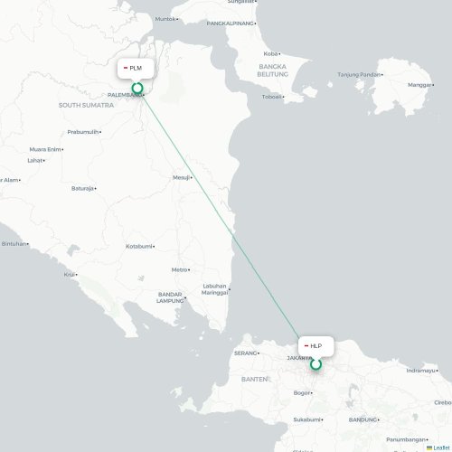 Mapa lotu bezpośredniego Dżakarta – Palembang