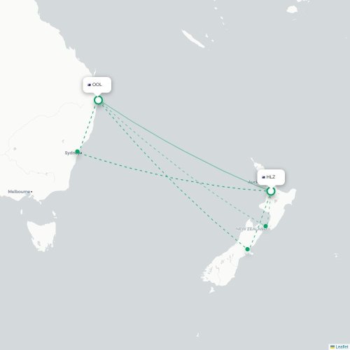 Mapa lotu bezpośredniego Hamilton – Coolangatta
