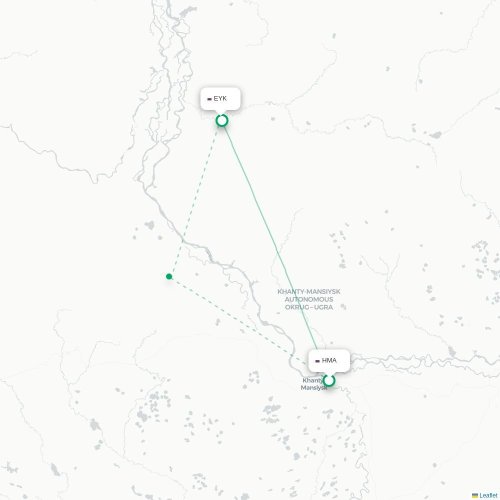Mapa de vuelo directo Janty-Mansisk - Beloyarskiy