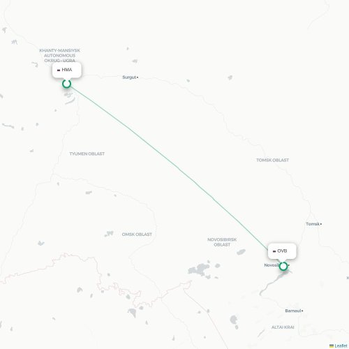 Mapa de vuelo directo Janty-Mansisk - Novosibirsk