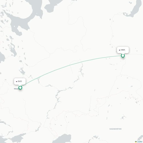 Mapa de vuelo directo Janty-Mansisk - Moscú