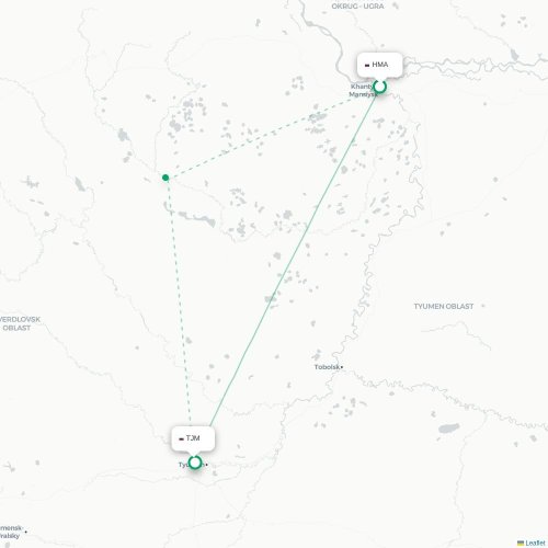 Mapa de vuelo directo Janty-Mansisk - Tyumen